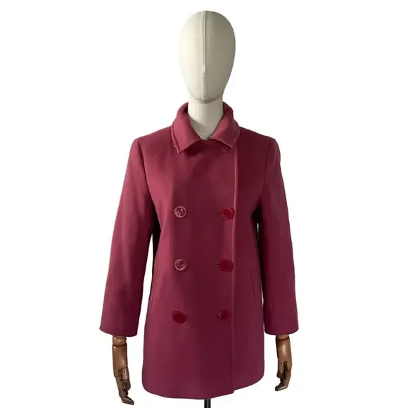 LL Bean Pink Wool Pea Coat Nautical Anchor Buttons Preppy Jacket Size 6 - Picture 5 of 16